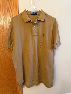 Polo by Ralph Lauren Men's Tan Polo with Purple Pony 100% cotton